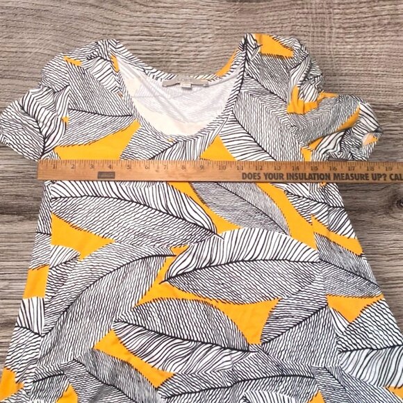 LOFT Womens Swing Short Sleeve Yellow & Black Leaf Print Dress Comfort Vacation - Picture 4 of 7